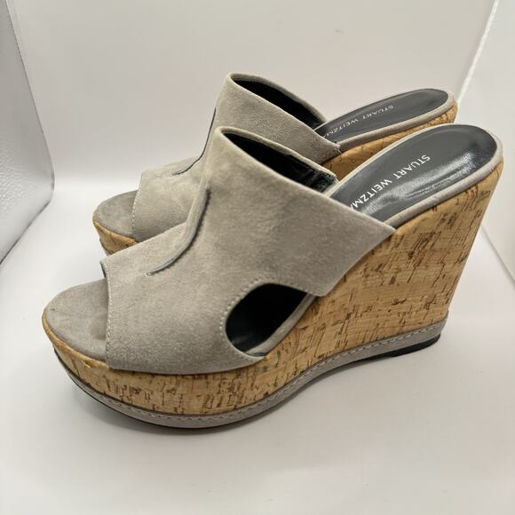 Stuart Weitzman Ultra High Cork Gray Suede Wedges Size 6. Made In Spain Sexy - Picture 5 of 16